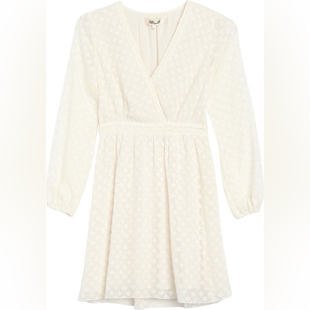 DVF Diane von Furstenberg Celia Ivory cream faux wrap dress burnout shift new 0
